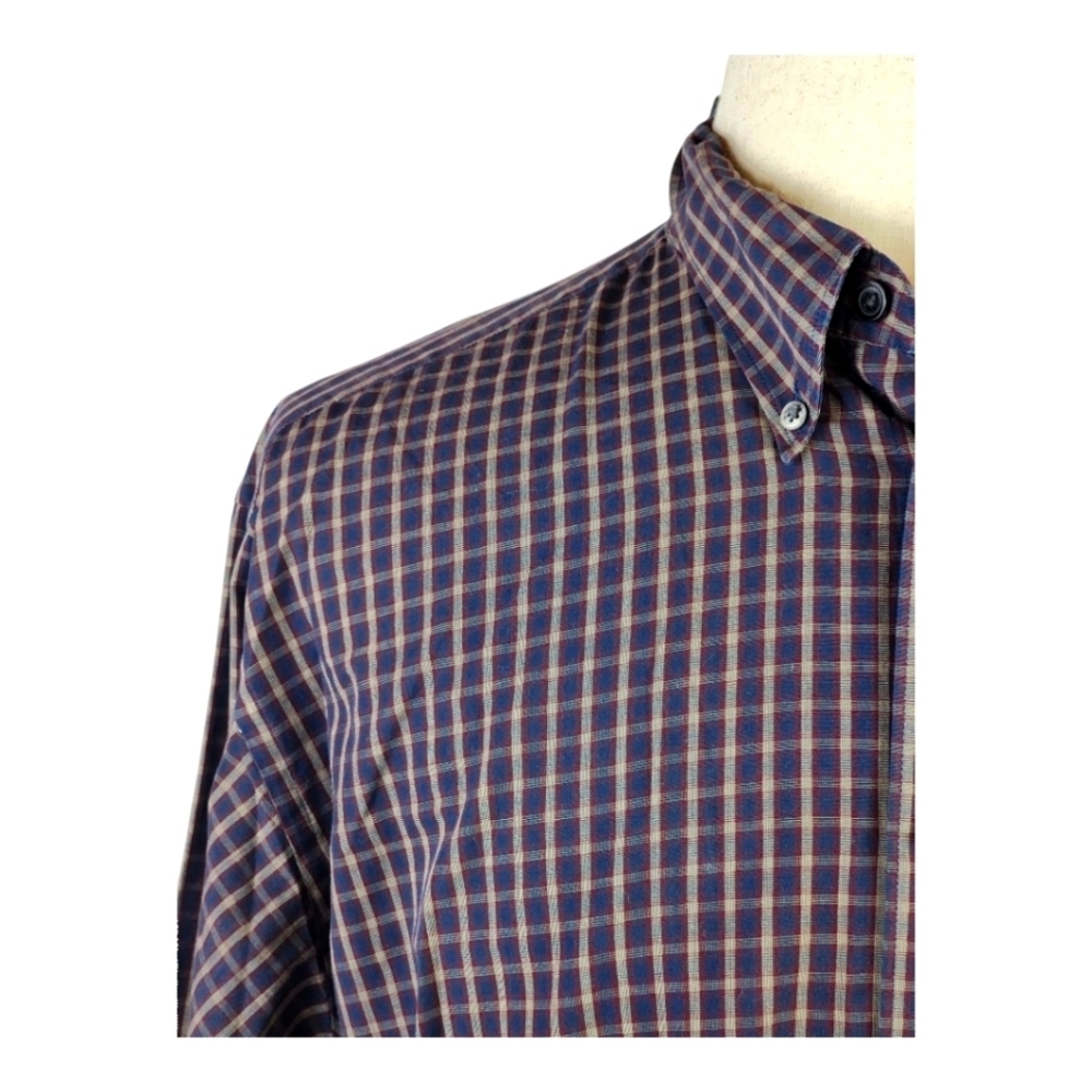 Dockers EXACT Plaid Button-Down Shirt Navy Burgundy Cotton Blend Size L - Picture 2 of 6